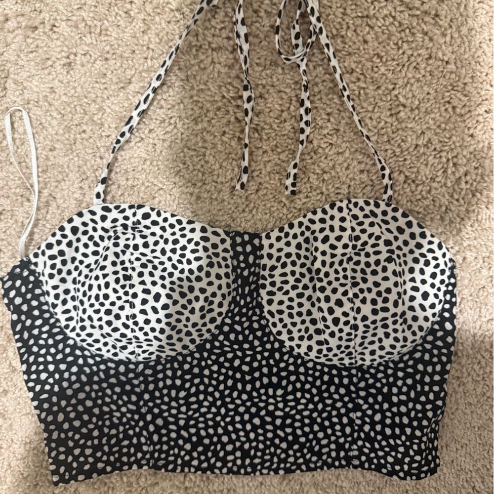 Nasty Gal Black and White Dalmatian Print Halter Tank Top